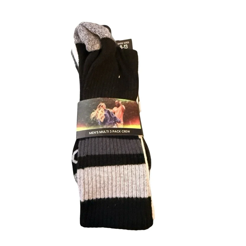 DSG Crew Socks Multi Color Size Large Men’s 8-13 3 Pairs White Black Gray New